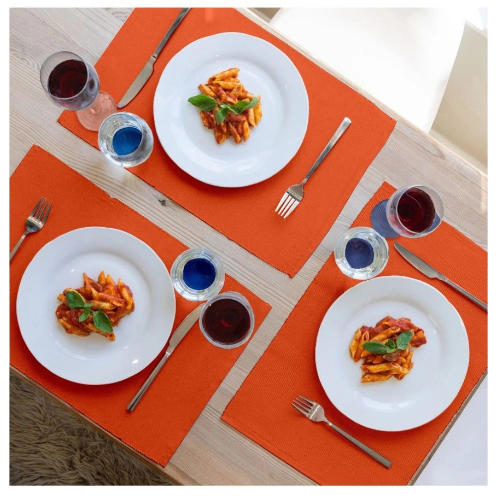 PKR Kart Ribbed Cotton Place Mats Sets (Orange)