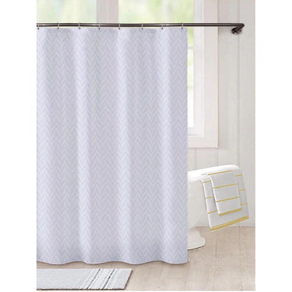 PKR Kart Waves Polyester Plain Shower Curtains with Plastic Eyelets (White)