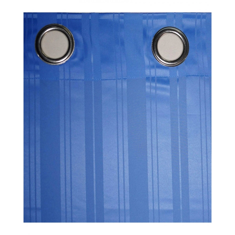 PKR Kart Striped Polyester Plain Shower Curtains with Metal Eyelets (Blue)