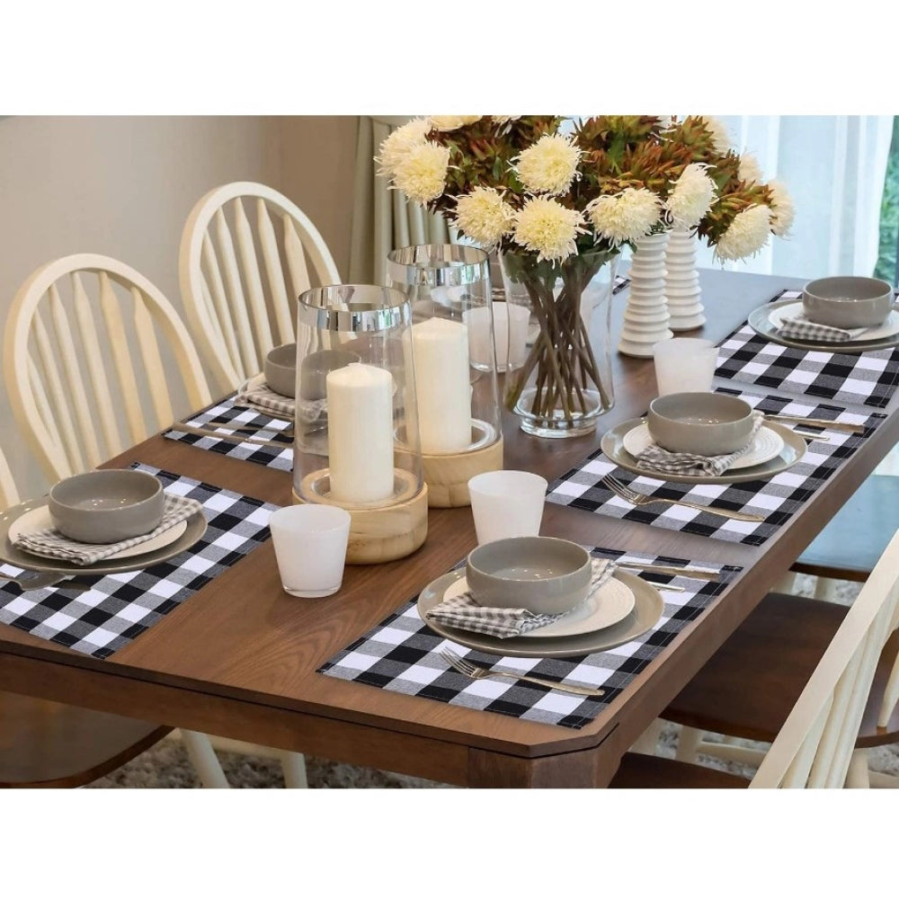 PKR Kart Checked Cotton Place Mats Sets (Black &amp; White)