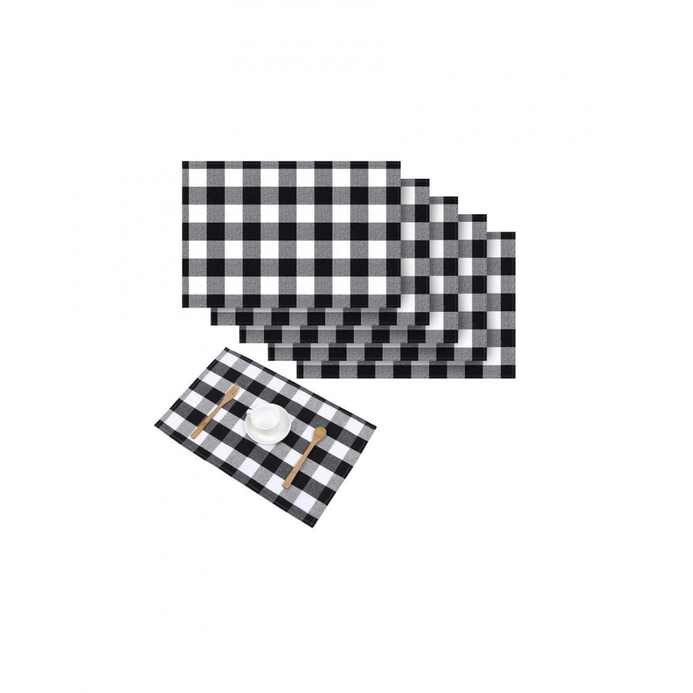 PKR Kart Checked Cotton Place Mats Sets (Black &amp; White)