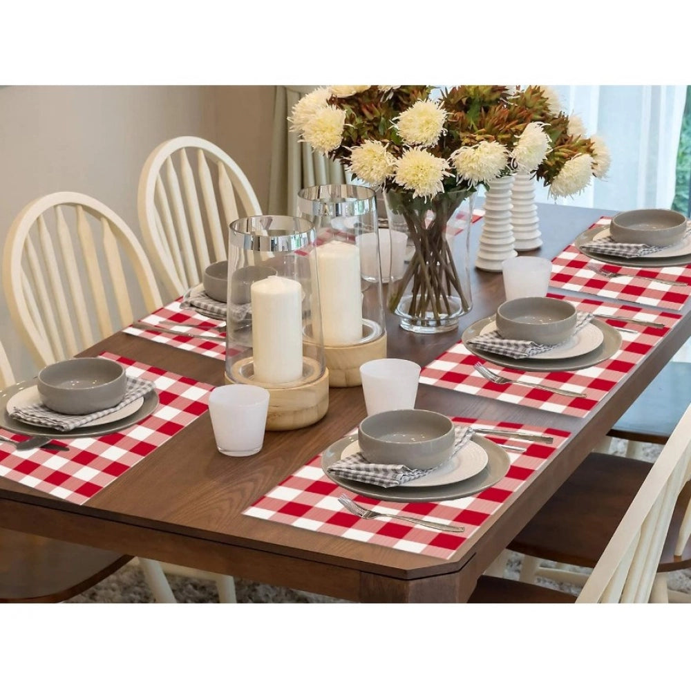 PKR Kart Checked Cotton Place Mats Sets (Red &amp; White)