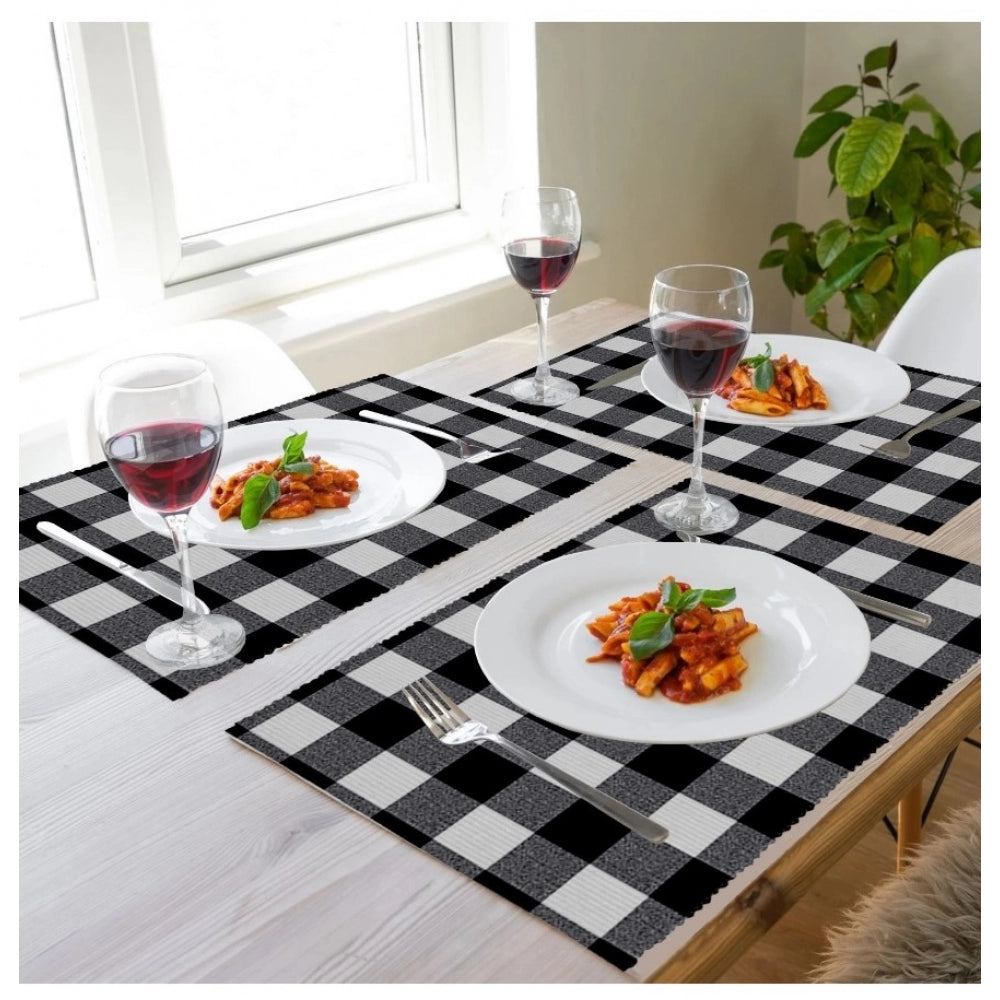 PKR Kart Checked Cotton Place Mats Sets (Black)