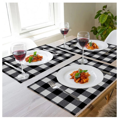PKR Kart Checked Cotton Place Mats Sets (Black)