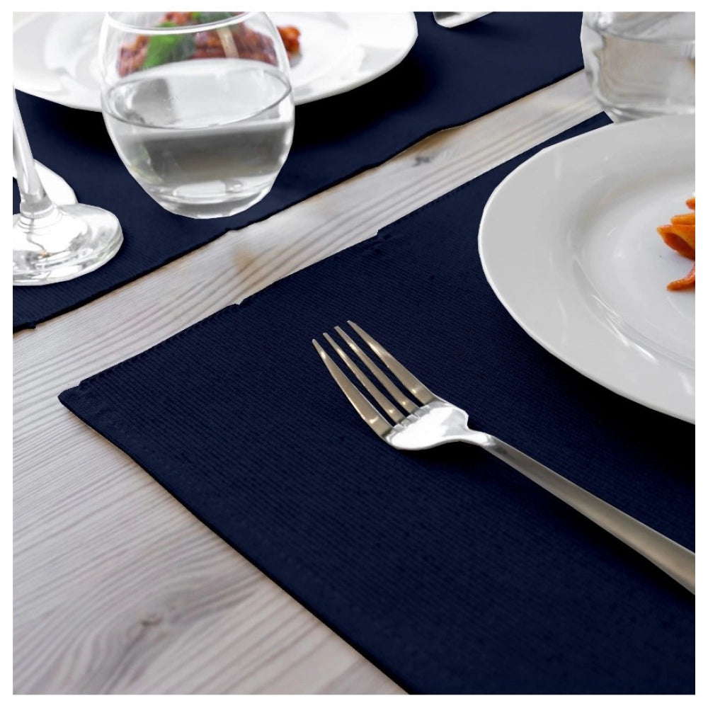 PKR Kart Ribbed Cotton Place Mats Sets (Navy Blue)