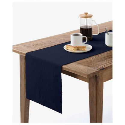 PKR Kart Ribbed Cotton Table Runner and Placemats Sets (Navy Blue)