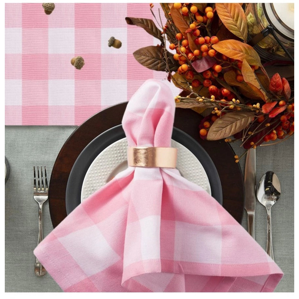 PKR Kart Checked Cotton Table Runners (Baby Pink)