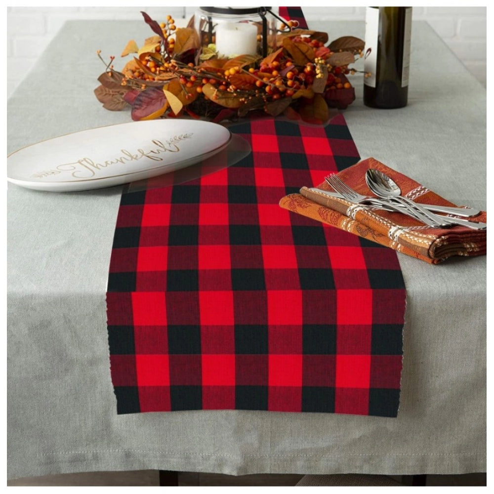 PKR Kart Checked Cotton Table Runners (Red &amp; Black)