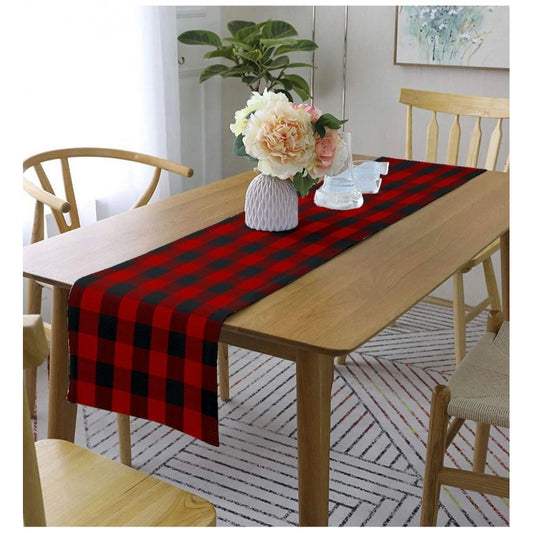 PKR Kart Checked Cotton Table Runners (Red &amp; Black)