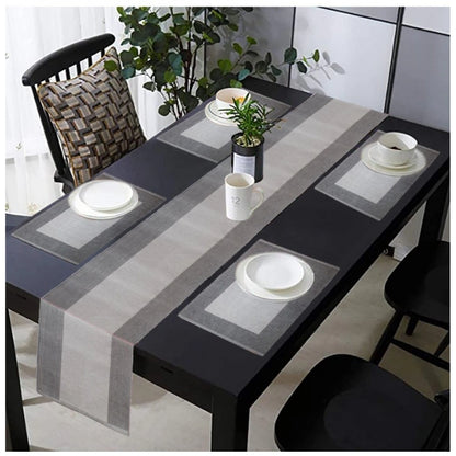PKR Kart Ribbed Cotton Table Runner and Placemats Sets (Grey)