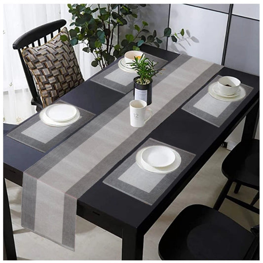 PKR Kart Ribbed Cotton Table Runner and Placemats Sets (Grey)
