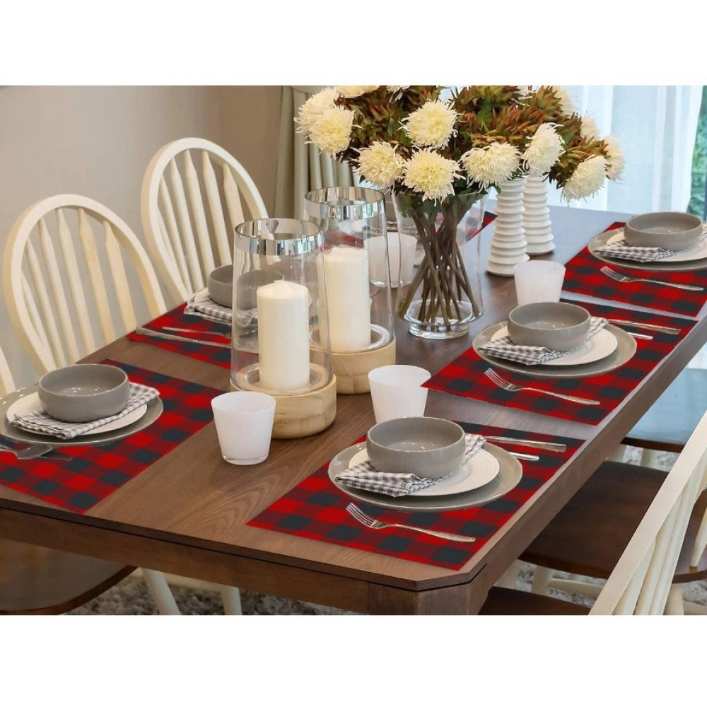 PKR Kart Checked Cotton Place Mats Sets (Red &amp; Black)