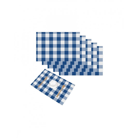 PKR Kart Checked Cotton Place Mats Sets (Royal Blue)