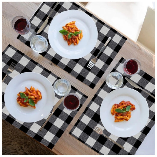 PKR Kart Checked Cotton Place Mats Sets (Black)