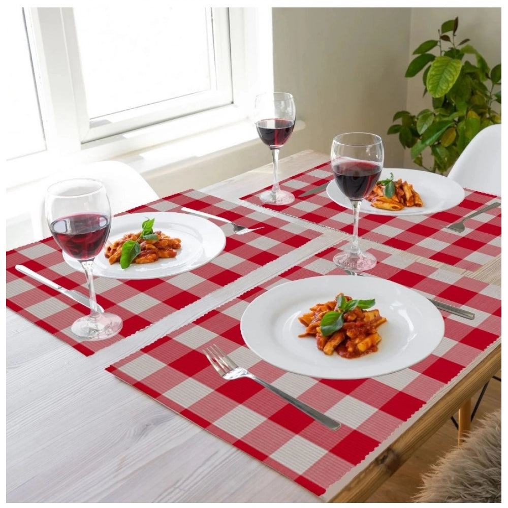 PKR Kart Checked Cotton Place Mats Sets (Red)