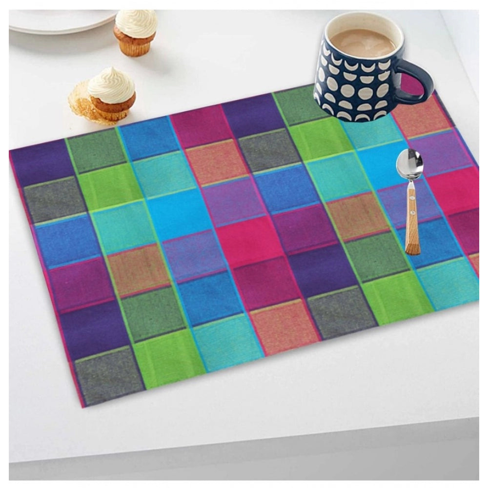 PKR Kart Checked Cotton Place Mats Sets (Multicolor)