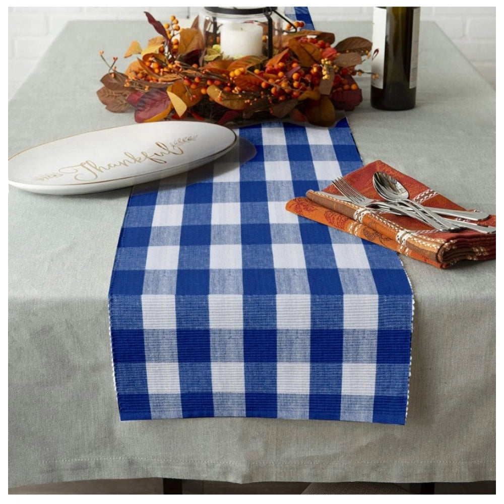 PKR Kart Checked Cotton Table Runners (Royal Blue)