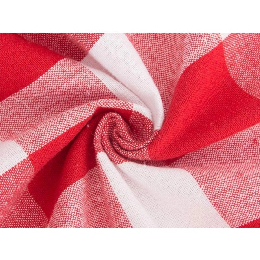 PKR Kart Checked Cotton Checks Table Cloth (Red)