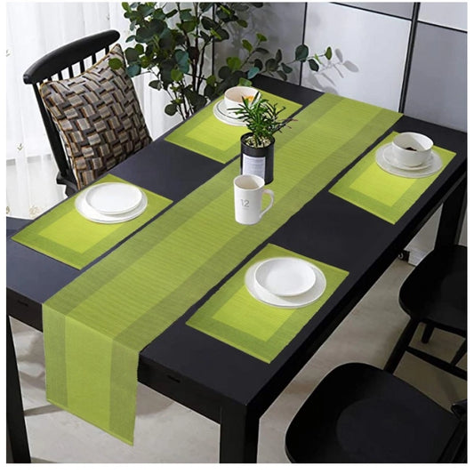 PKR Kart Ribbed Cotton Table Runner and Placemats Sets (Green)