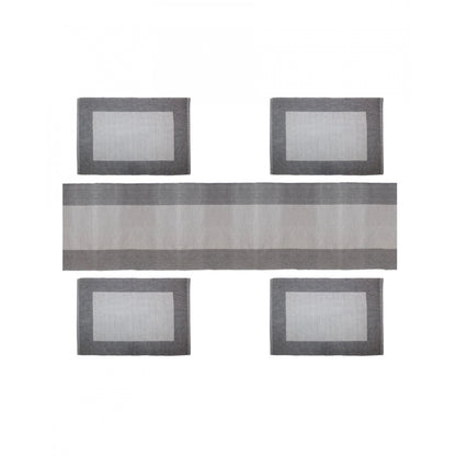 PKR Kart Ribbed Cotton Table Runner and Placemats Sets (Grey)