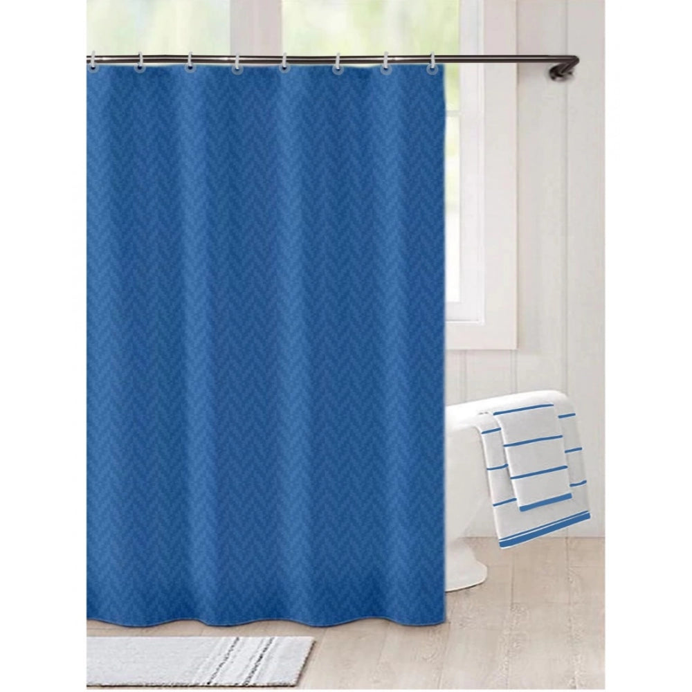 PKR Kart Waves Polyester Plain Shower Curtains with Plastic Eyelets (Dark Blue)