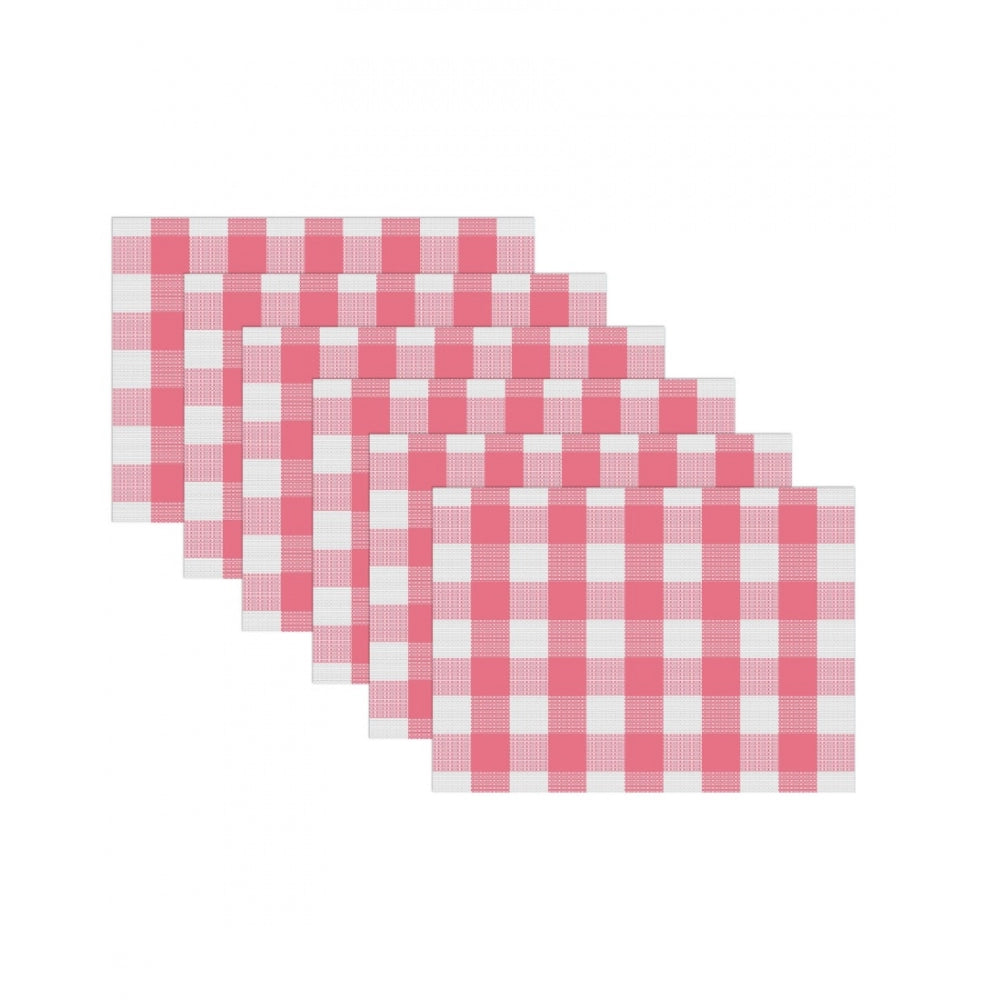 PKR Kart Checked Cotton Place Mats Sets (Pink &amp; White)