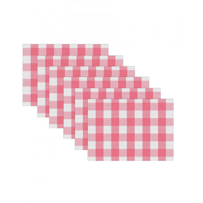 PKR Kart Checked Cotton Place Mats Sets (Pink &amp; White)