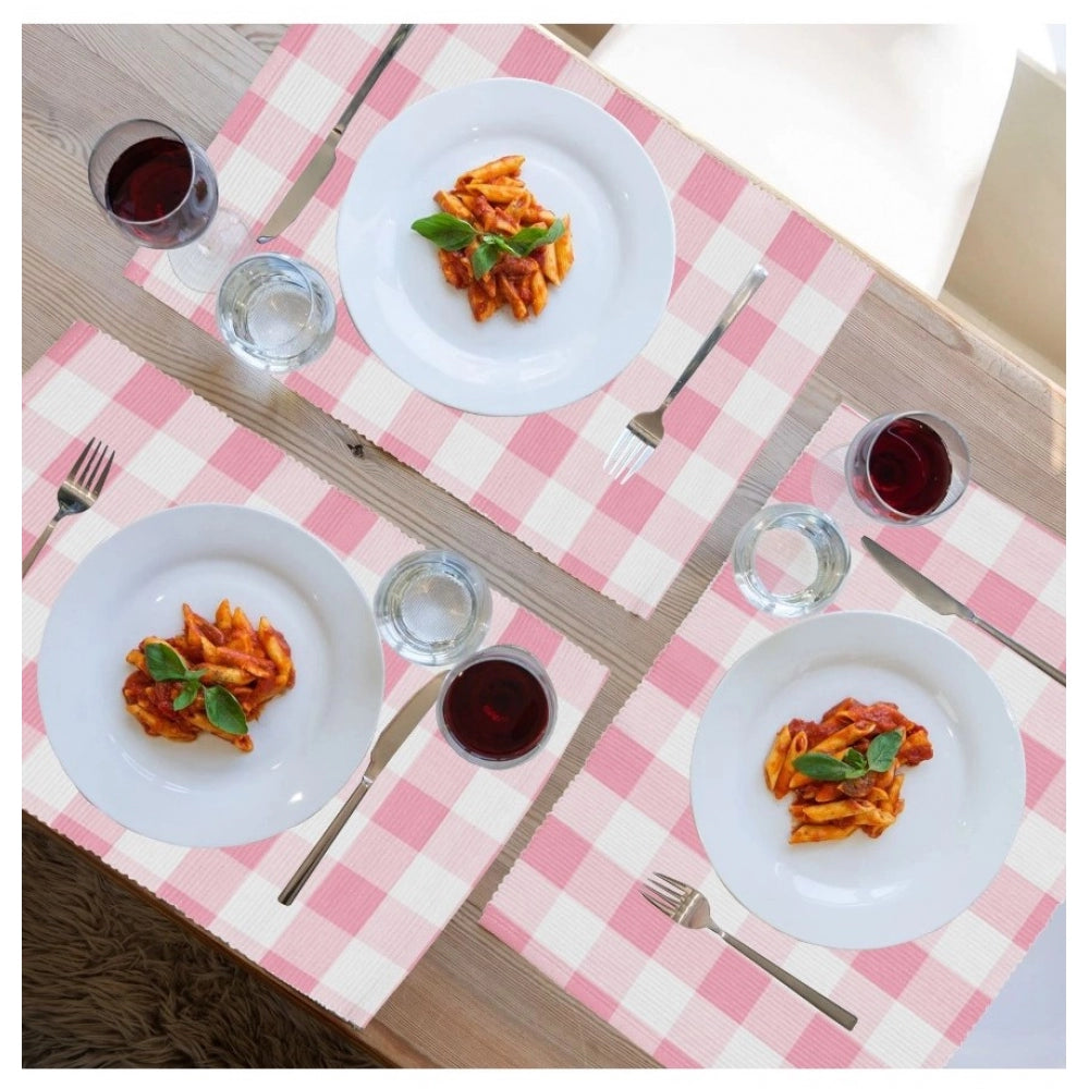 PKR Kart Checked Cotton Place Mats Sets (Pink)