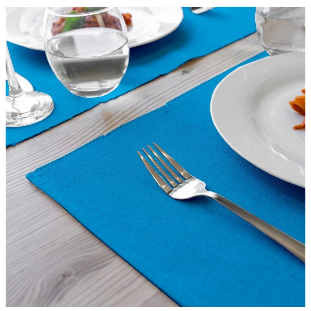 PKR Kart Solid Cotton Place Mats Sets (Turquoise Blue)