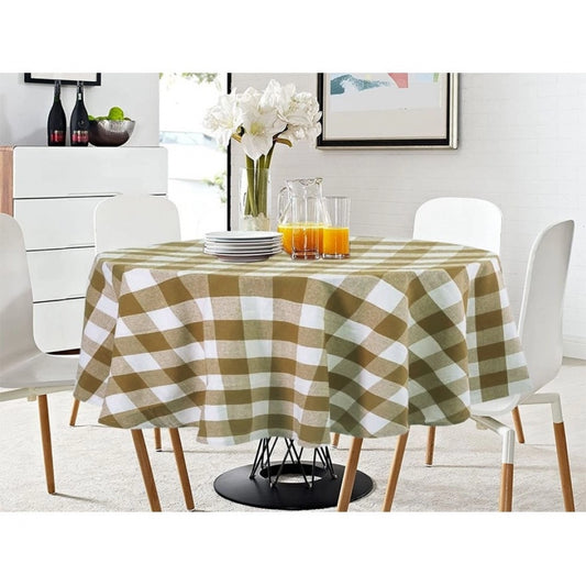 PKR Kart Checked Cotton Checks Table Cloth (Beige)