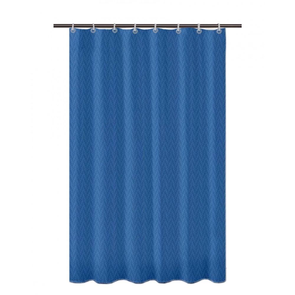 PKR Kart Waves Polyester Plain Shower Curtains with Plastic Eyelets (Dark Blue)