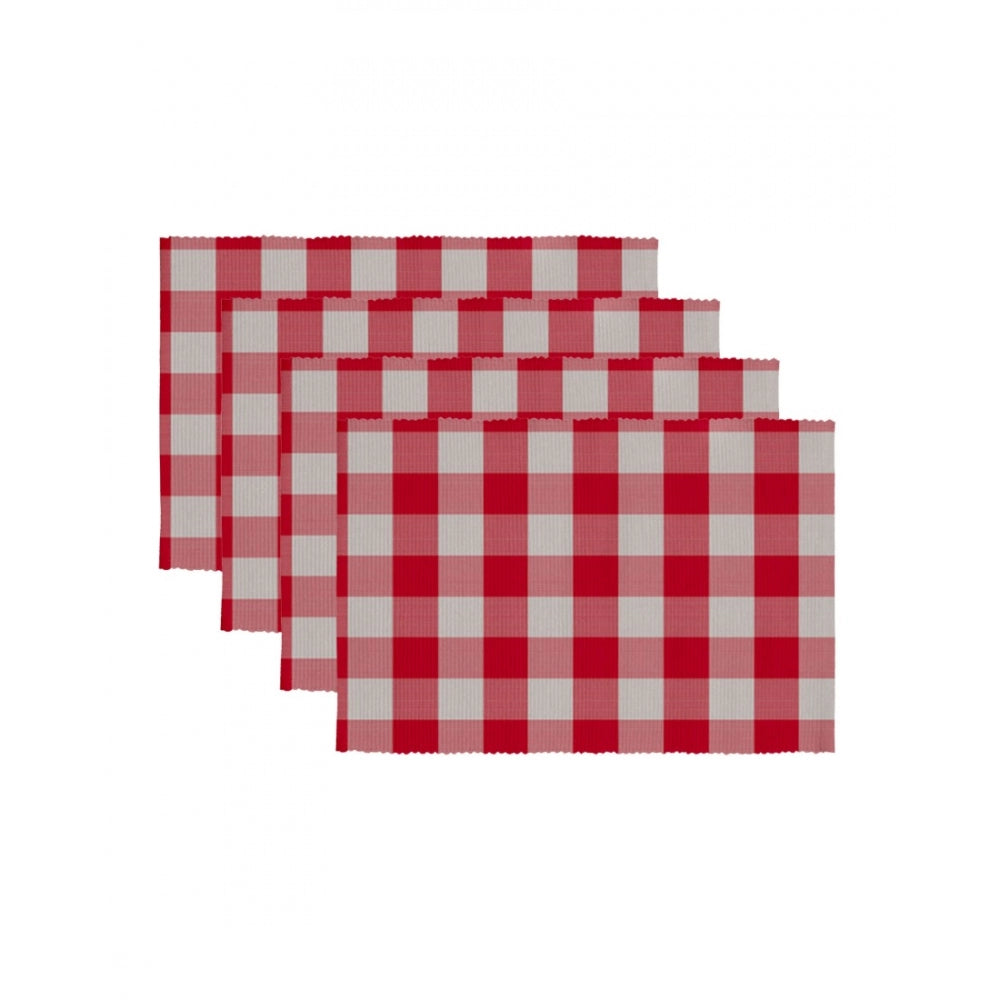 PKR Kart Checked Cotton Place Mats Sets (Red)