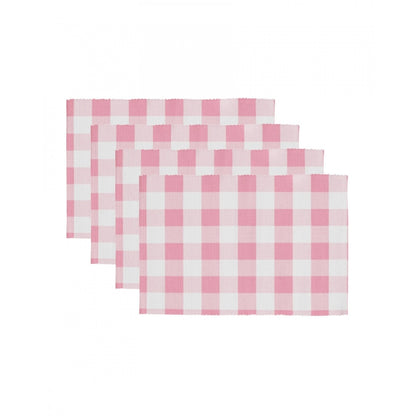 PKR Kart Checked Cotton Place Mats Sets (Pink)