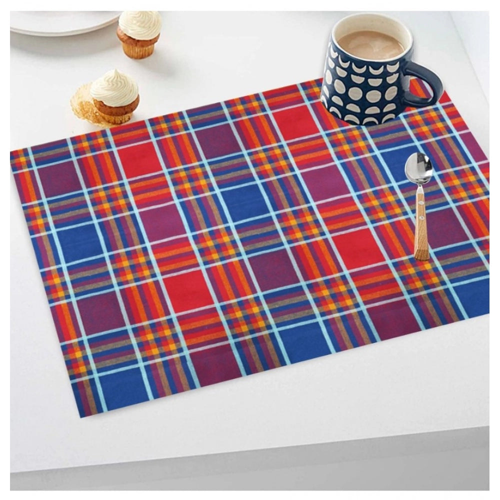 PKR Kart Checked Cotton Place Mats Sets (Multicolor)