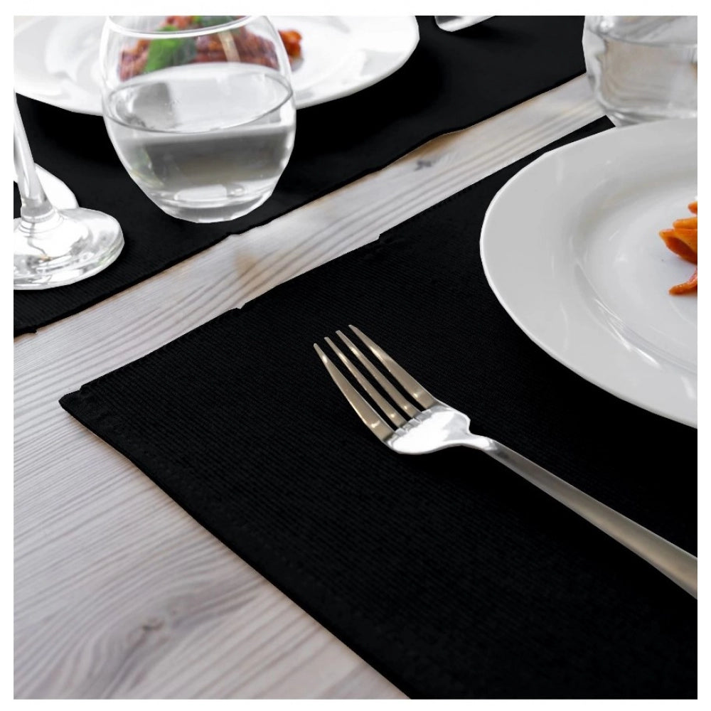 PKR Kart Ribbed Cotton Place Mats Sets (Black)