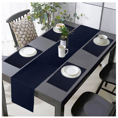 PKR Kart Ribbed Cotton Table Runner and Placemats Sets (Navy Blue)