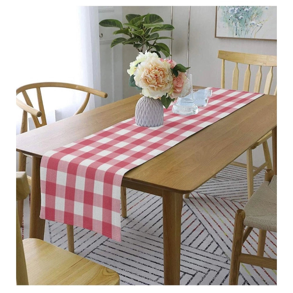 PKR Kart Checked Cotton Table Runners (Baby Pink)
