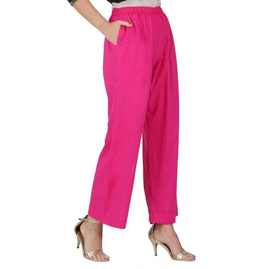 pkrkart Women's Casual Cotton Cambric Solid Elastic Palazzo Trousers (Pink)