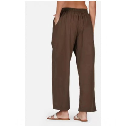 pkrkart Women's Casual Cotton Cambric Solid Elastic Palazzo Trousers (Brown)