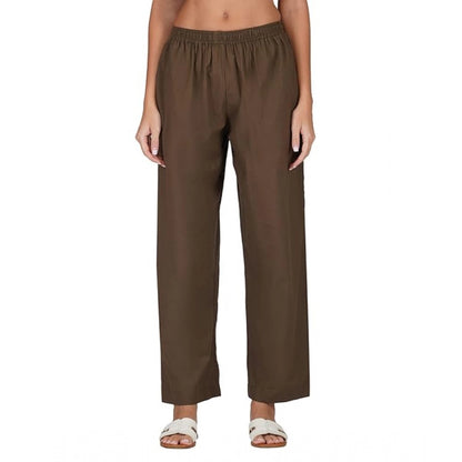 pkrkart Women's Casual Cotton Cambric Solid Elastic Palazzo Trousers (Brown)