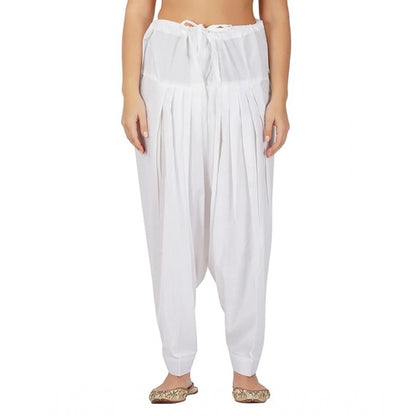 pkrkart Women's Casual Cotton Cambric Solid Drawstring Bottomwear (White)