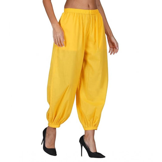 pkrkart Women's Casual Cotton Cambric Solid Elastic Waist Patiala Harem Pants (Yellow)