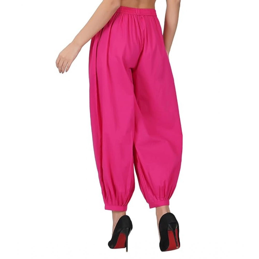 pkrkart Women's Casual Cotton Cambric Solid Elastic Waist Patiala Harem Pants (Pink)