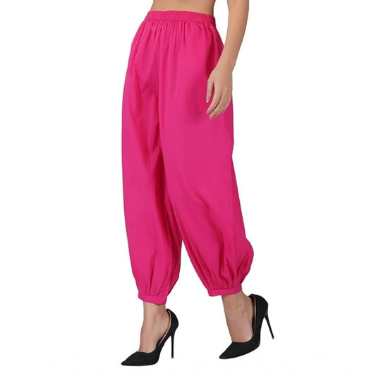 pkrkart Women's Casual Cotton Cambric Solid Elastic Waist Patiala Harem Pants (Pink)