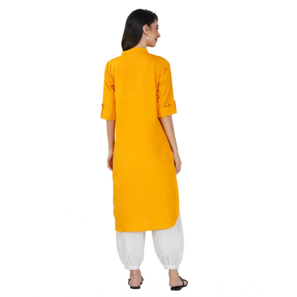 pkrkart Women's Casual Cotton Solid 3-4 Sleeve Kurti (Yellow)