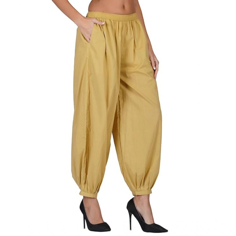 pkrkart Women's Casual Cotton Cambric Solid Elastic Waist Patiala Harem Pants (Beige)
