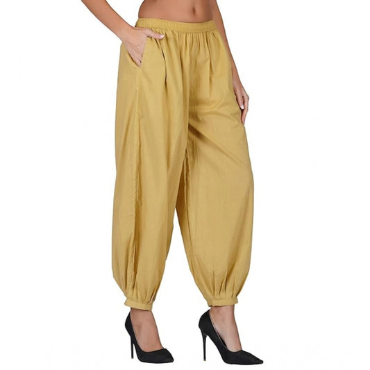 pkrkart Women's Casual Cotton Cambric Solid Elastic Waist Patiala Harem Pants (Beige)