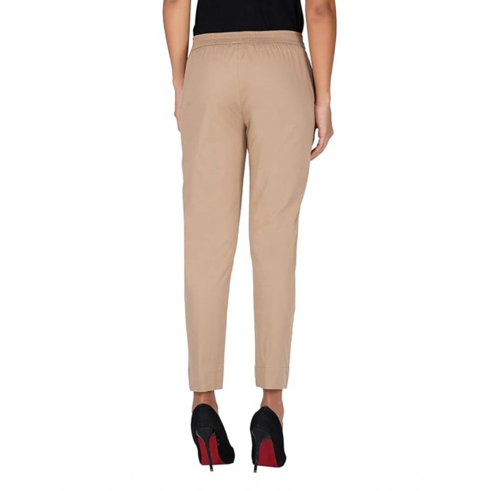 pkrkart Women's Casual Cotton Lycra Solid Trouser Pants (Beige)