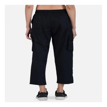 pkrkart Women's Casual Cotton Solid Cargo Pants (Black)