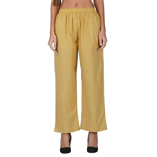 pkrkart Women's Casual Cotton Cambric Solid Elastic Palazzo Trousers (Beige)